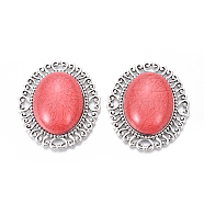 Resin Cabochons, with Tibetan Style Antique Silver Plated Alloy Findings, Oval, Salmon, 56x47x10mm(TIBE-F018-01AS-F)