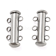 303 Stainless Steel Magnetic Slide Clasps, 3-Strand, 6-Hole, Tube, Stainless Steel Color, 21x10x6.5mm, Hole: 2mm(STAS-B047-01P)