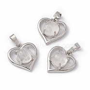 Natural Quartz Crystal Pendants, Rock Crystal Pendants, Heart Charms, with Platinum Tone Brass Findings, Cadmium Free & Nickel Free & Lead Free, 21.5x19.5x7.5~8mm, Hole: 7.5x5mm(G-P484-04P-05)