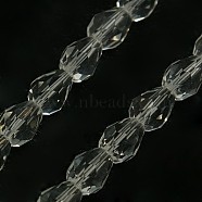 Glass Beads Strands, Faceted, Drop, Clear, 12x8mm, Hole: 1mm, about 56~58pcs/strand, 25~27 inch(EGLA-E010-8x12mm-09)