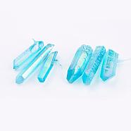 Electroplated Natural Quartz Crystal Graduated Beads Strands, Nuggets, Cyan, 21~43x5~13mm, Hole: 1mm, 3pcs/set(G-P315-A07)