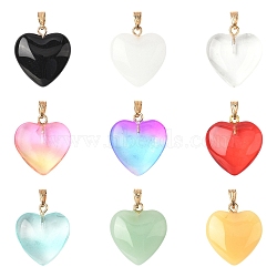 18Pcs 9 Colors Spray Painted Glass Pendants, with Golden Plated Iron Bails, Heart, Mixed Color, 22x20.5x7mm, Hole: 6x2mm, 2pcs/color(GLAA-YW0004-31)