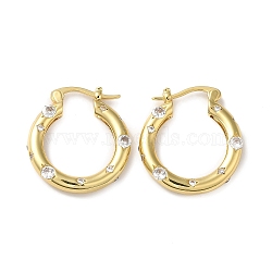 Cubic Zirconia Hoop Earrings, Rack Plating Brass Earrings for Women, Lead Free & Cadmium Free, Real 18K Gold Plated, 22.5x20.5x3.5mm(EJEW-Z019-23B-G)