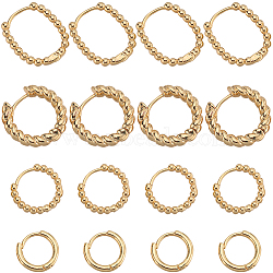 8 Pairs 4 Styles Brass Beaded Huggie Hoop Earrings for Women, Ring & Oval, Real 14K Gold Plated, 13.5~15x13~21.5x2~4mm, Pin: 0.7~1mm, 2 Pairs/style(KK-SC0004-60)