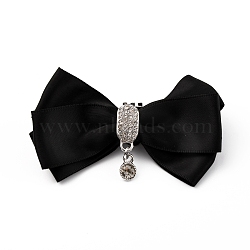 Detachable Polyester Bowknot Shoe Decoration, with Alloy Buckle Clip, Crystal Glass Rhinestone, Black, 90x50mm(AJEW-WH0235-76B)