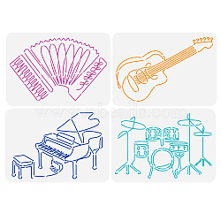 4Pcs 4 Styles PET Hollow Out Drawing Painting Stencils, for DIY Scrapbook, Photo Album, Musical Instruments, 297x210mm, 1pc/style(DIY-WH0394-0171)