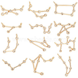 Elite 12Pcs 12 Styles Brass Connector Charms, with Crystal Rhinestone, Real 18K Gold Plated, Cadmium Free & Nickel Free & Lead Free, 12 Constellations, 7.5~17.5x8.5~19.5x2~3mm, Hole: 1.2mm, 1pc/style(KK-PH0009-37)