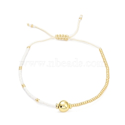Adjustable Miyuki Seed & Brass Braided Beaded Bracelets for Women, White, Inner Diameter: 1-3/4~2-7/8 inch(4.5~7.3cm)(BJEW-O187-16)