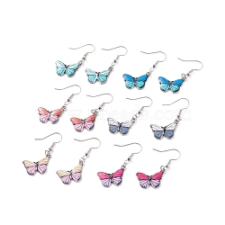 Two Tone Butterfly Dangle Earrings for Women, Stainless Steel Color, Mixed Color, 40mm, Pin: 0.5mm(EJEW-JE04807)