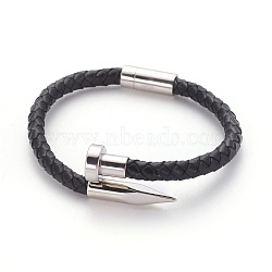 Retro Leather Cord Bracelets, with 304 Stainless Steel Magnetic Clasps, Stainless Steel Color, 8 inch(20.2cm), 6mm(BJEW-L642-35P)
