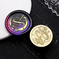 Golden Tone Wax Seal Brass Stamp Heads, for Wax Seal Stamp, Halloween Day Series, Snake with Sword, 25x14mm, Hole: 7mm(AJEW-U008-01G-22)