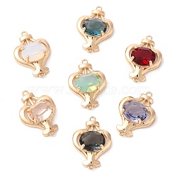 Brass Pave K9 Glass Connector Charms, Light Gold Plated Flower Links, Mixed Color, 22.5x15x6.5mm, Hole: 1.4mm(KK-Q770-03G)