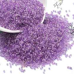 Transparent Inside Colours Glass Seed Beads, Cylinder, Dark Violet, 1.6x1.3mm, Hole: 0.8mm, about 60000pcs/pound(SEED-H003-04E)