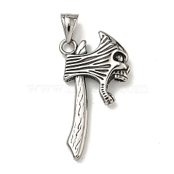 316 Surgical Stainless Steel Pendants, Axe Charm, Antique Silver, 44.5x24.5x7.5mm, Hole: 4.5x8mm(STAS-Z073-68AS-04)