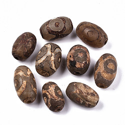 Tibetan Style dZi Beads, Natural Agate Beads, Dyed & Heated, Rust/Molten, Oval, 3-Eye, 19.5~25x12~16mm, Hole: 1.6mm(TDZI-N001-016)