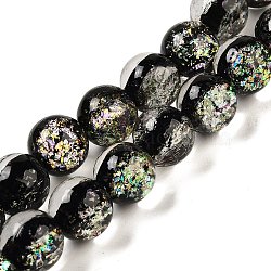 Handmade Dichroic Foil Glass Beads Strands, Rondelle, Black, 12mm, Hole: 1.5mm, about 33pcs/strand, 14.76''(37.5cm)(DICH-U001-10A)