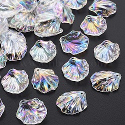 Transparent Acrylic Pendants, AB Color Plated, Leaf, Clear AB, 19.5x17x4.5mm, Hole: 1.4mm(X-MACR-S373-73-C02)