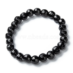 Glass Beads Stretch Bracelets, Faceted, Round, Black, Beads: 8mm, Inner Diameter: 2 inch(5.1cm)(BJEW-I296-13C)