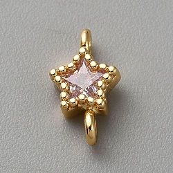 Light Gold Plated Brass Pave Cubic Zirconia Connector Charms, Star Links, Lilac, 9.5x6x2.3mm, Hole: 1.2mm(KK-CJC0001-43KCG-05)