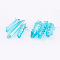 Electroplated Natural Quartz Crystal Graduated Beads Strands, Nuggets, Top Drilled, Cyan, 21~43x5~13mm, Hole: 1mm, 3pcs/set(G-P315-A07)