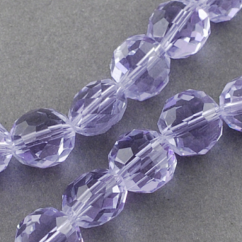 Glass Bead Strands, Faceted, Flat Round, Medium Purple, 8x6~7mm, Hole: 1mm