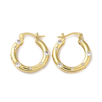 Cubic Zirconia Hoop Earrings, Rack Plating Brass Earrings for Women, Lead Free & Cadmium Free, Real 18K Gold Plated, 22.5x20.5x3.5mm