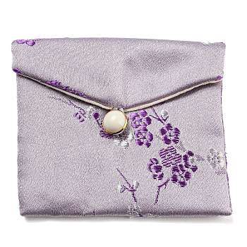 Chinese Style Floral Cloth Jewelry Storage Pouches, with Plastic Button, Rectangle Jewelry Gift Case for Bracelets, Earrings, Rings, Random Pattern, Thistle, 7.5x8.5x0.3~0.7cm