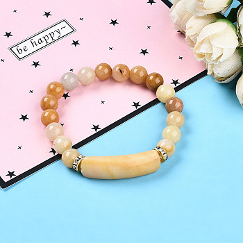 Natural Topaz Jade Beads Stretch Bracelets, with Brass Beads, Inner Diameter: 2~2-1/8 inch(51mm~53mm), Beads: 8mm in Diameter, Brass Finding: 7.5x3mm, Rectangular: 35x10.5x5.5~6mm