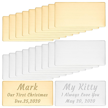 20Pcs 2 Colors Self-adhesive 201 Stainless Steel Type Business Cards, Rectangle, Golden & Stainless Steel Color, 100x50x0.4mm, 10pcs/color