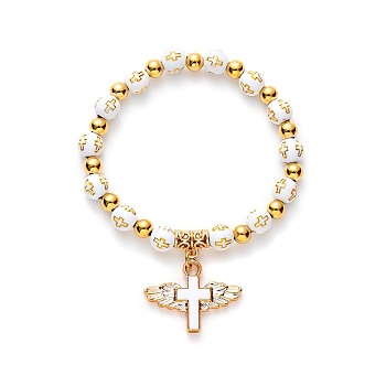 Gold acrylic cross bead bracelet angel cross prayer bead bracelet