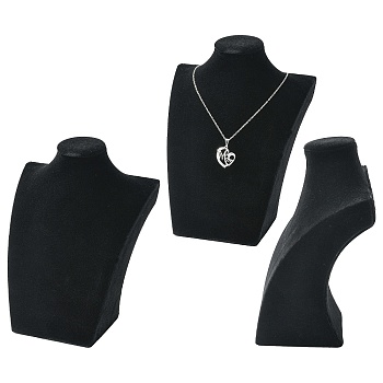 Necklace Standing Bust Displays, Velveteen, Black, 146x81x208mm
