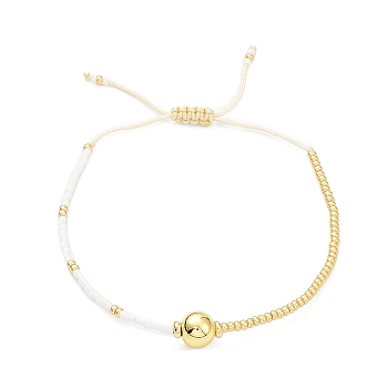 Adjustable Miyuki Seed & Brass Braided Beaded Bracelets for Women, White, Inner Diameter: 1-3/4~2-7/8 inch(4.5~7.3cm)