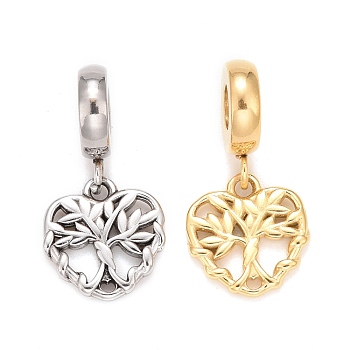 304 Stainless Steel European Dangle Charms, Large Hole Pendants, Heart, Golden & Stainless Steel Color, 22.5mm, Hole: 4mm