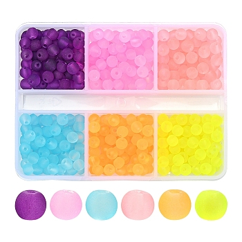 480Pcs 6 Colors Transparent Glass Beads Strands, for Beading Jewelry Making, Frosted, Round, Mixed Color, 4mm, Hole: 1.1~1.6mm, 80pcs/colors