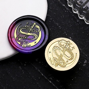 Golden Tone Wax Seal Brass Stamp Heads, for Wax Seal Stamp, Halloween Day Series, Snake with Sword, 25x14mm, Hole: 7mm