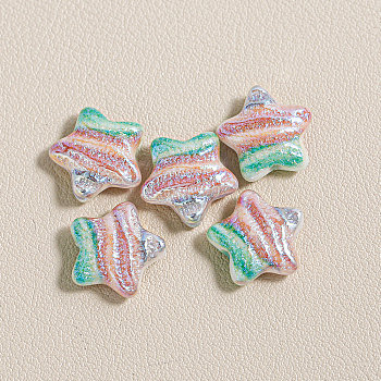 15Pcs Printed Resin Beads, Star, with Glitter Powder, Colorful, 15x16x6mm, Hole: 1.8mm