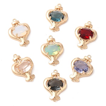 Brass Pave K9 Glass Connector Charms, Light Gold Plated Flower Links, Mixed Color, 22.5x15x6.5mm, Hole: 1.4mm