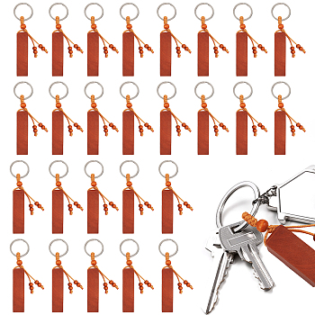 26Pcs Iron Key Ring Keychain, with Peach Wood and Polyester Cord, Saddle Brown, 11cm