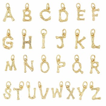 CHGCRAFT 26Pcs 26 Style Brass Pendants, with Jump Ring, Golden, Letter Charm, Letter A~Z, 12x3~11x2mm, Hole: 3mm, 1pc/style