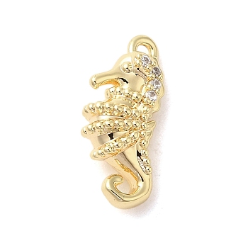 Marine Animal Theme Golden Brass Micro Pave Clear Cubic Zirconia Pendants, Sea Horse, 14x6.5x4.5mm, Hole: 1mm