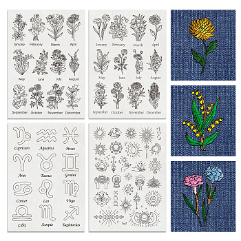 4 Sheets 11.6x8.2 Inch Stick and Stitch Embroidery Patterns, Non-woven Fabrics Water Soluble Embroidery Stabilizers, Flower, 297x210mmm