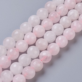 Natural Rose Quartz Beads Strands, Faceted, Round, 10mm, Hole: 1mm