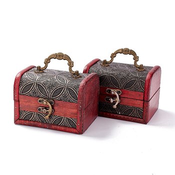 Vintage Wooden Jewelry Box, Pu Leather Decorative Treasure Chest Boxes, with Carry Handle and Latch, Rectangle with Coin Pattern, Gray, 11.9x9.05x9cm