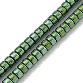 Electroplated Synthetic Non-magnetic Hematite Beads Strands, Disc, Heishi Beads, Green Plated, 3.5x2mm, Hole: 1mm, about 183~188pcs/strand, 15.16''~15.67''(38.5~39.8cm)