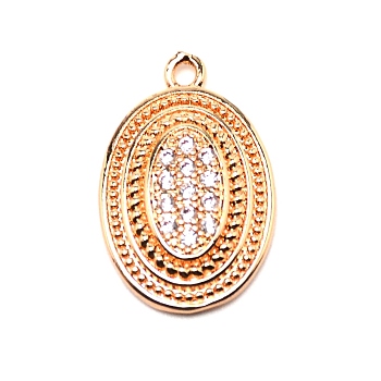 Brass Micro Pave Clear Cubic Zirconia Pendants, Long-Lasting Plated, Oval, Real 14K Gold Plated, 22x15x3.5mm, Hole: 1.6mm