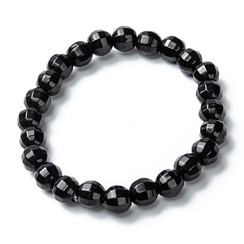 Glass Beads Stretch Bracelets, Faceted, Round, Black, Beads: 8mm, Inner Diameter: 2 inch(5.1cm)