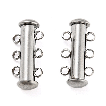 303 Stainless Steel Magnetic Slide Clasps, 3-Strand, 6-Hole, Tube, Stainless Steel Color, 21x10x6.5mm, Hole: 2mm