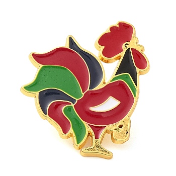 Rooster Enamel Pins, Golden Plated Alloy Badge for Backpack Clothes, Red, 31x26.5x1.5mm