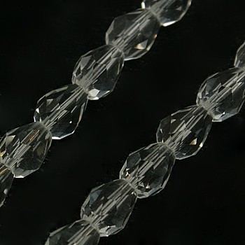 Glass Beads Strands, Faceted, Drop, Clear, 12x8mm, Hole: 1mm, about 56~58pcs/strand, 25~27 inch