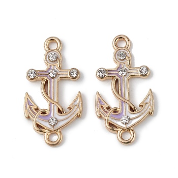 Alloy Enamel Connector Charms, Anchor Links with Crystal Rhinestone, Light Gold, Cadmium Free & Nickel Free & Lead Free, Lilac, 23x12x2mm, Hole: 1.6mm